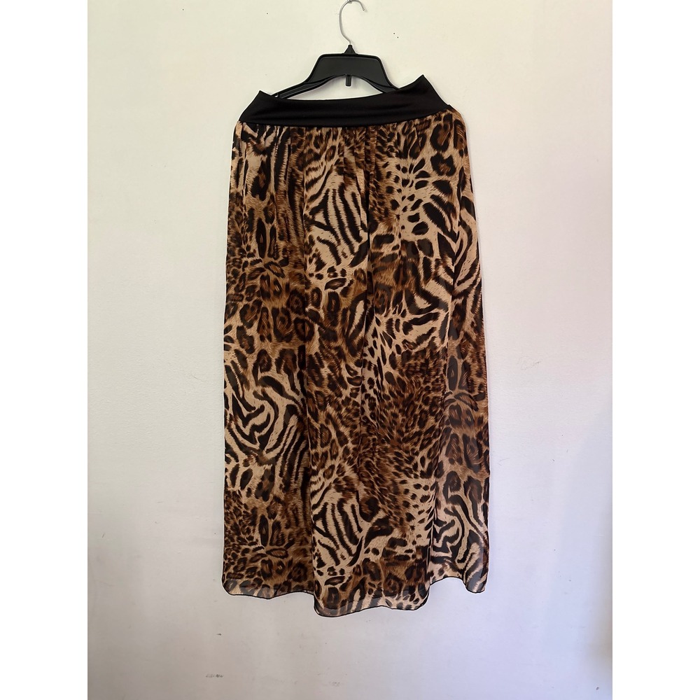 Unique 21 Maxi Skirt Womens S Brown Leopard Print Sheer Overlay SK 5943